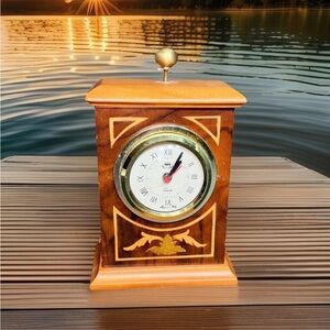 Vtg Reuge Romance Italian Inlaid Wood Musical Desk Clock Swiss Movement Quartz